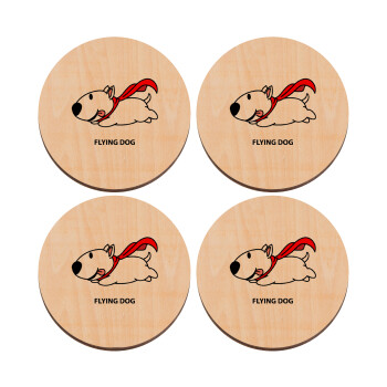 Flying DOG, ΣΕΤ x4 Σουβέρ ξύλινα στρογγυλά plywood (9cm)