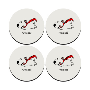 Flying DOG, ΣΕΤ 4 Σουβέρ ξύλινα στρογγυλά (9cm)