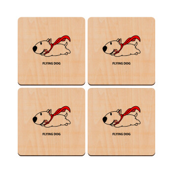 Flying DOG, ΣΕΤ x4 Σουβέρ ξύλινα τετράγωνα plywood (9cm)