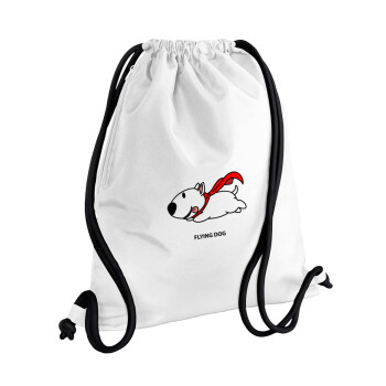 Flying DOG, Τσάντα πλάτης πουγκί GYMBAG λευκή, με τσέπη (40x48cm) & χονδρά κορδόνια