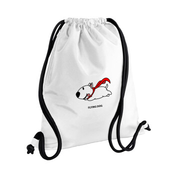 Flying DOG, Backpack pouch GYMBAG white, with pocket (40x48cm) & thick cords