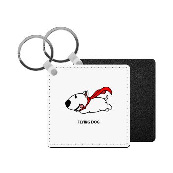 Flying DOG, Μπρελόκ Δερματίνη, τετράγωνο ΜΑΥΡΟ (5x5cm)