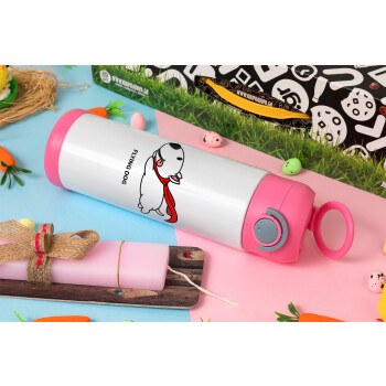 Flying DOG, Easter candle, Childrens hot water bottle, stainless steel, with safety straw, PINK (500ml)