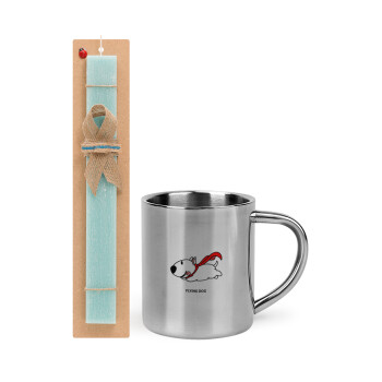 Flying DOG, Easter Set, metallic thermal cup (300ml) & aromatic flat Easter candle (30cm) (TURQUOISE)