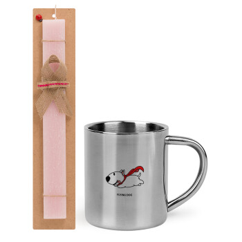 Flying DOG, Easter Set, metallic thermal cup (300ml) & aromatic flat Easter candle (30cm) (PINK)