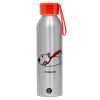 Αλουμινένιο Αθλητικό Μπουκάλι 650ml – Ασημί με Κόκκινο Καπάκι και Λουράκι Σιλικόνης