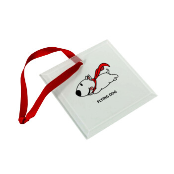 Flying DOG, Στολίδι Χριστουγεννιάτικο στολίδι γυάλινο τετράγωνο 9x9cm