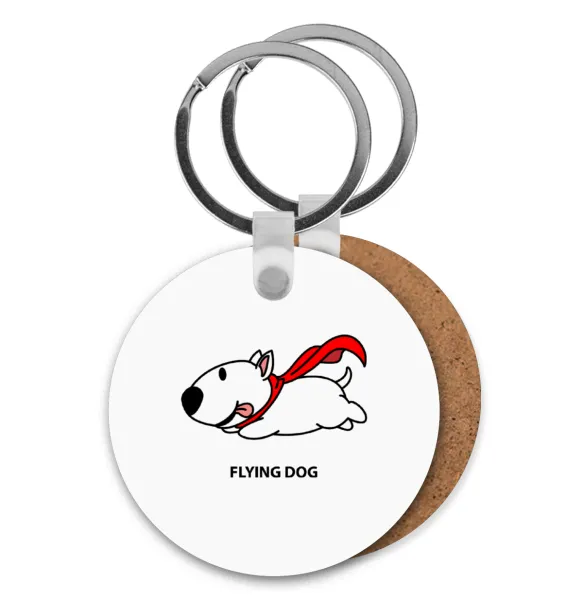 Flying DOG — Round wooden MDF keychain, Ø5cm