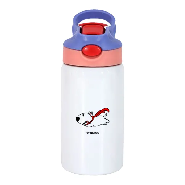 Flying DOG — Children's hot water bottle, stainless steel, with safety straw, pink/purple (350ml)