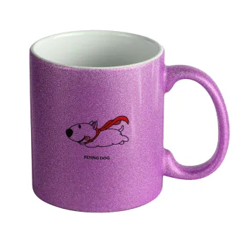 Flying DOG, Κούπα Μωβ Glitter που γυαλίζει, κεραμική, 330ml