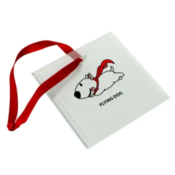 Flying DOG, Στολίδι Χριστουγεννιάτικο στολίδι γυάλινο τετράγωνο 9x9cm