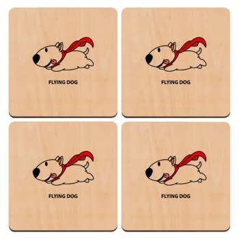 Flying DOG, ΣΕΤ x4 Σουβέρ ξύλινα τετράγωνα plywood (9cm)