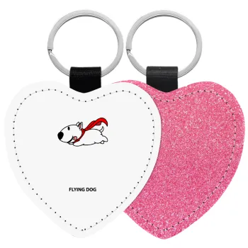 Flying DOG, Μπρελόκ PU δερμάτινο glitter καρδιά ΡΟΖ