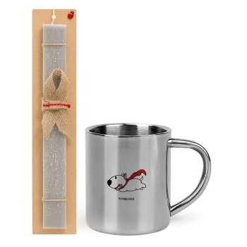 Flying DOG, Easter Set, metallic thermal cup (300ml) & Easter aromatic flat candle (30cm) (GRAY)