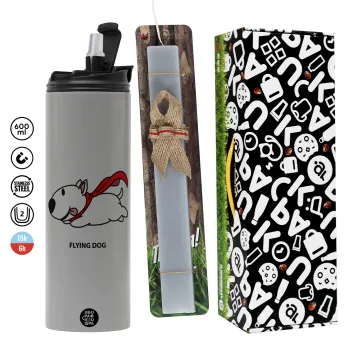 Flying DOG, Πασχαλινή Λαμπάδα με Travel Tumbler θερμό (600ml, BPA free) & κερί αρωματικό πλακέ (30cm) (ΓΚΡΙ)
