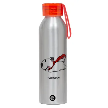 Flying DOG, Αλουμινένιο Αθλητικό Μπουκάλι 650ml – Ασημί με Κόκκινο Καπάκι και Λουράκι Σιλικόνης