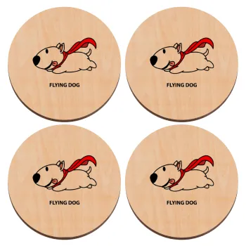 Flying DOG, ΣΕΤ x4 Σουβέρ ξύλινα στρογγυλά plywood (9cm)