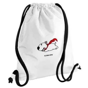 Flying DOG, Τσάντα πλάτης πουγκί GYMBAG λευκή, με τσέπη (40x48cm) & χονδρά κορδόνια