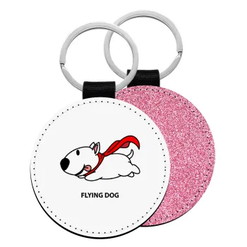 Flying DOG, Μπρελόκ Δερματίνη, στρογγυλό ΡΟΖ (5cm)