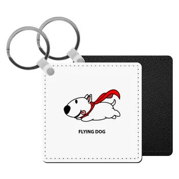 Flying DOG, Μπρελόκ Δερματίνη, τετράγωνο ΜΑΥΡΟ (5x5cm)