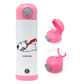 Flying DOG, Children's hot water bottle, stainless steel, with safety straw, PINK (500ml)