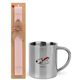 Flying DOG, Easter Set, metallic thermal cup (300ml) & aromatic flat Easter candle (30cm) (PINK)