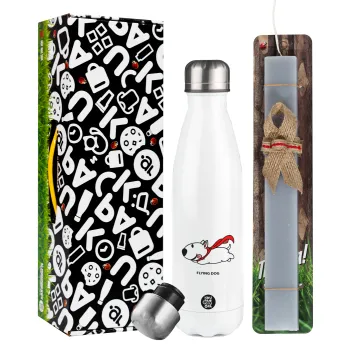Flying DOG, Easter candle, metallic white thermos bottle (500ml) & aromatic flat candle (30cm) (GRAY)