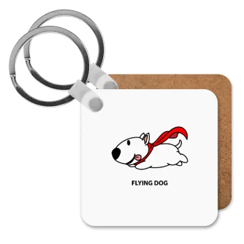 Flying DOG, Μπρελόκ Ξύλινο τετράγωνο MDF