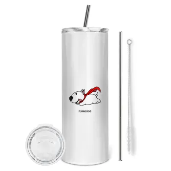 Flying DOG, Tumbler ποτήρι θερμό από ανοξείδωτο ατσάλι 600ml, με μεταλλικό καλαμάκι & βούρτσα καθαρισμού