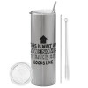 Tumbler stainless steel Silver 600ml, with metal straw & cleaning brush