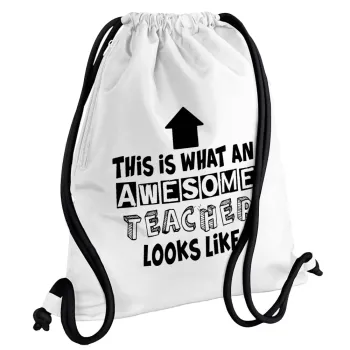 This is what an awesome teacher looks like!!! , Τσάντα πλάτης πουγκί GYMBAG λευκή, με τσέπη (40x48cm) & χονδρά κορδόνια