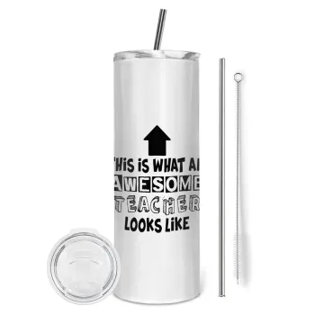 This is what an awesome teacher looks like!!! , Tumbler stainless steel 600ml, with metal straw & cleaning brush