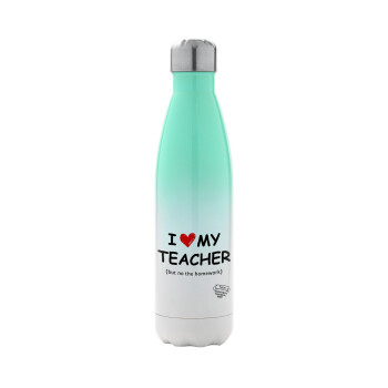 i love my teacher but no the homework, Metal mug thermos Green/White (Stainless steel), double wall, 500ml