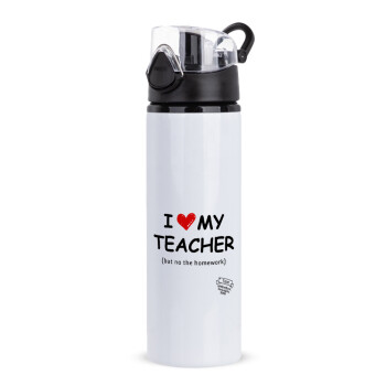 i love my teacher but no the homework, Μεταλλικό παγούρι νερού με καπάκι ασφαλείας, αλουμινίου 750ml