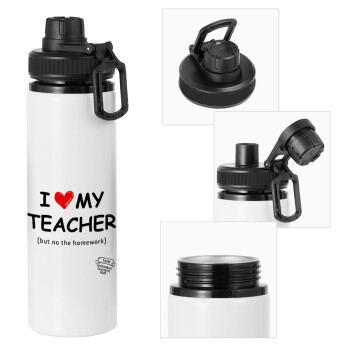 i love my teacher but no the homework, Μεταλλικό παγούρι νερού με καπάκι ασφαλείας, αλουμινίου 850ml