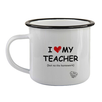 i love my teacher but no the homework, Κούπα εμαγιέ με μαύρο χείλος 360ml