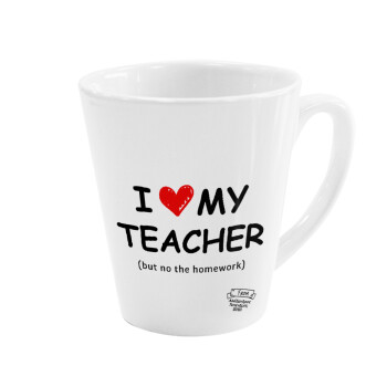 i love my teacher but no the homework, Κούπα κωνική Latte Λευκή, κεραμική, 300ml