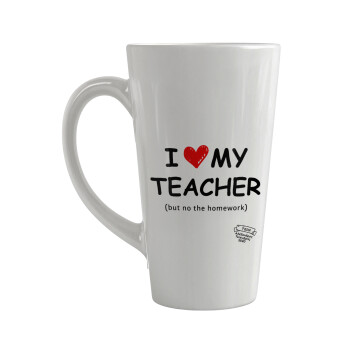 i love my teacher but no the homework, Κούπα κωνική Latte Μεγάλη, κεραμική, 450ml