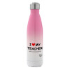 Metal mug thermos Pink/White (Stainless steel), double wall, 500ml