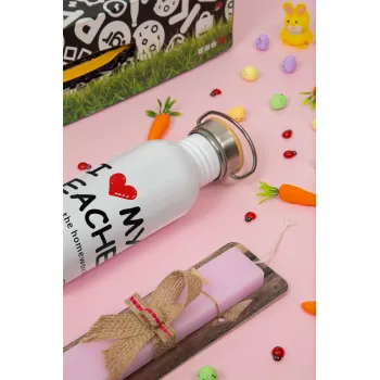 i love my teacher but no the homework, Πασχαλινή Λαμπάδα με παγούρι μεταλλικό (620ml, stainless steel) & κερί αρωματικό πλακέ (30cm) (ΡΟΖ)