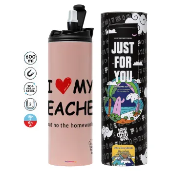 i love my teacher but no the homework, Tumbler stainless steel PINK 600ml