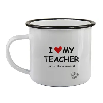 i love my teacher but no the homework, Κούπα εμαγιέ με μαύρο χείλος 360ml