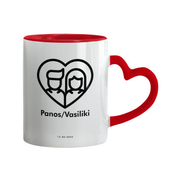 Couple, Mug heart red handle, ceramic, 330ml