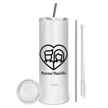 Couple, Eco friendly stainless steel tumbler 600ml, with metal straw & cleaning brush