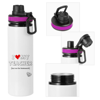 i love my teacher but no the homework outline, Metallic water bottle with safety lid, 850ml aluminum