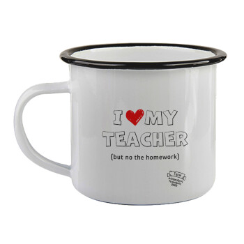 i love my teacher but no the homework outline, Κούπα εμαγιέ με μαύρο χείλος 360ml