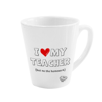 i love my teacher but no the homework outline, Κούπα κωνική Latte Λευκή, κεραμική, 300ml