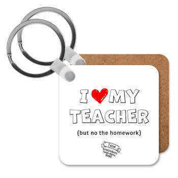 i love my teacher but no the homework outline, Μπρελόκ Ξύλινο τετράγωνο MDF
