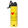 Metallic water bottle with safety lid, 850ml aluminum