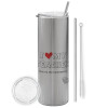 Tumbler stainless steel Silver 600ml, with metal straw & cleaning brush